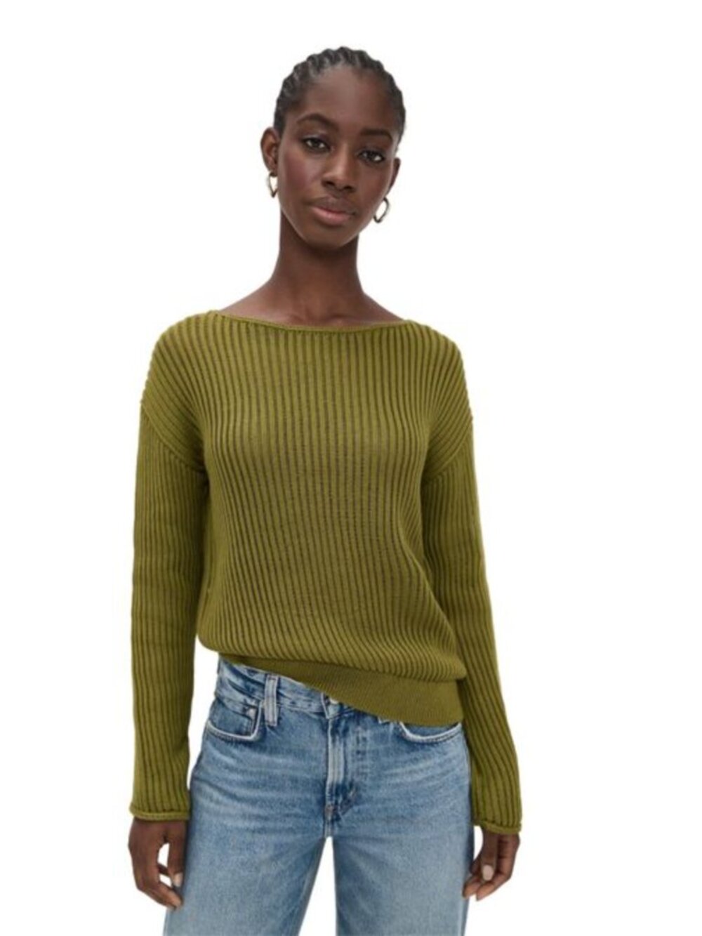 NWT Theory Easy Open Neck Loose Knit Sweater Avocado Green Size Large